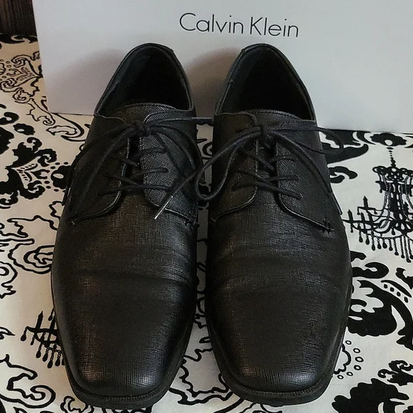 Calvin Klein Men's Black Leather Dress Shoes Size 8.5 (Like New) - Picture 2 of 10
